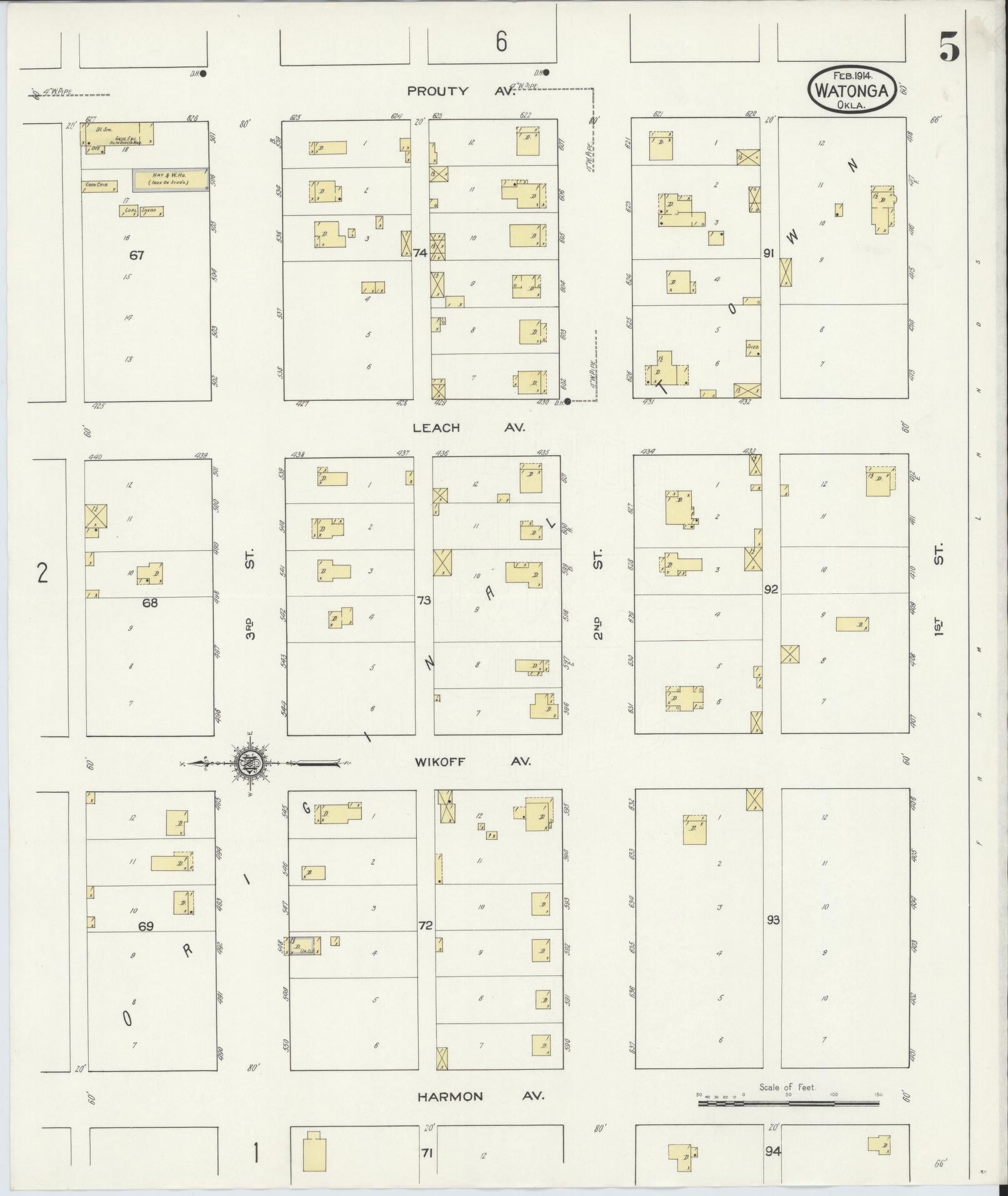 Sanborn Fire Insurance Map from Watonga, Blaine County, Oklahoma (1914), Sheet #0005 - Complete Map Set gallery image, historic Sanborn map, vintage wall art, Oklahoma Oklahoma