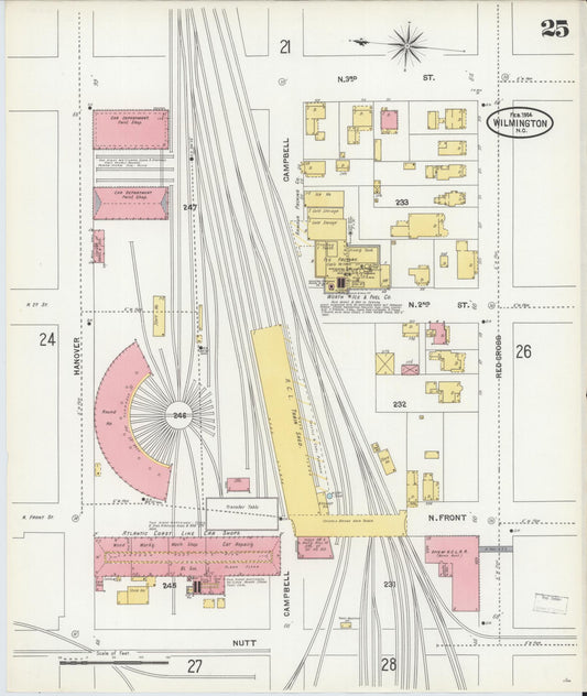 Sanborn Fire Insurance Map from Wilmington, New Hanover County, North Carolina (1904), Sheet #0025 - Historic Sanborn Fire Insurance Map Print, vintage old map wall art, antique decor, genealogy gift, North Carolina North Carolina map