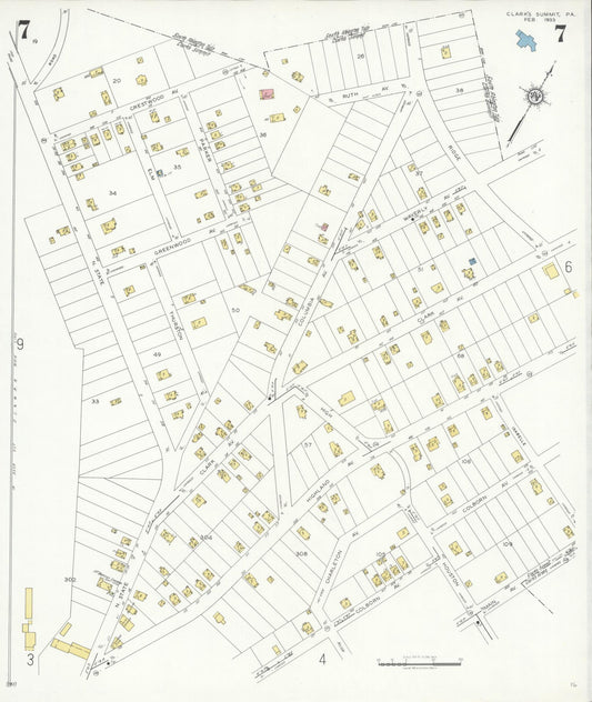 Sanborn Fire Insurance Map from Clark's Summit, Lackawanna County, Pennsylvania (1933), Sheet #0007 - Historic Sanborn Fire Insurance Map Print, vintage old map wall art, antique decor, genealogy gift, Pennsylvania Pennsylvania map