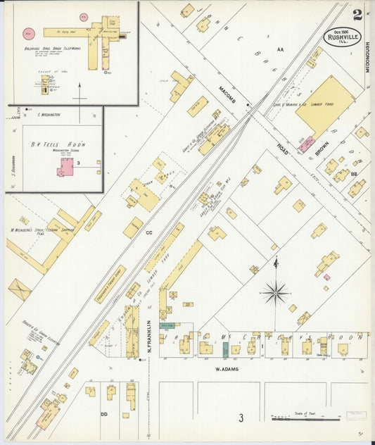 Sanborn Fire Insurance Map from Rushville, Schuyler County, Illinois (1906), Sheet #0002 - Historic Sanborn Fire Insurance Map Print, vintage old map wall art, antique decor, genealogy gift, Illinois Illinois map