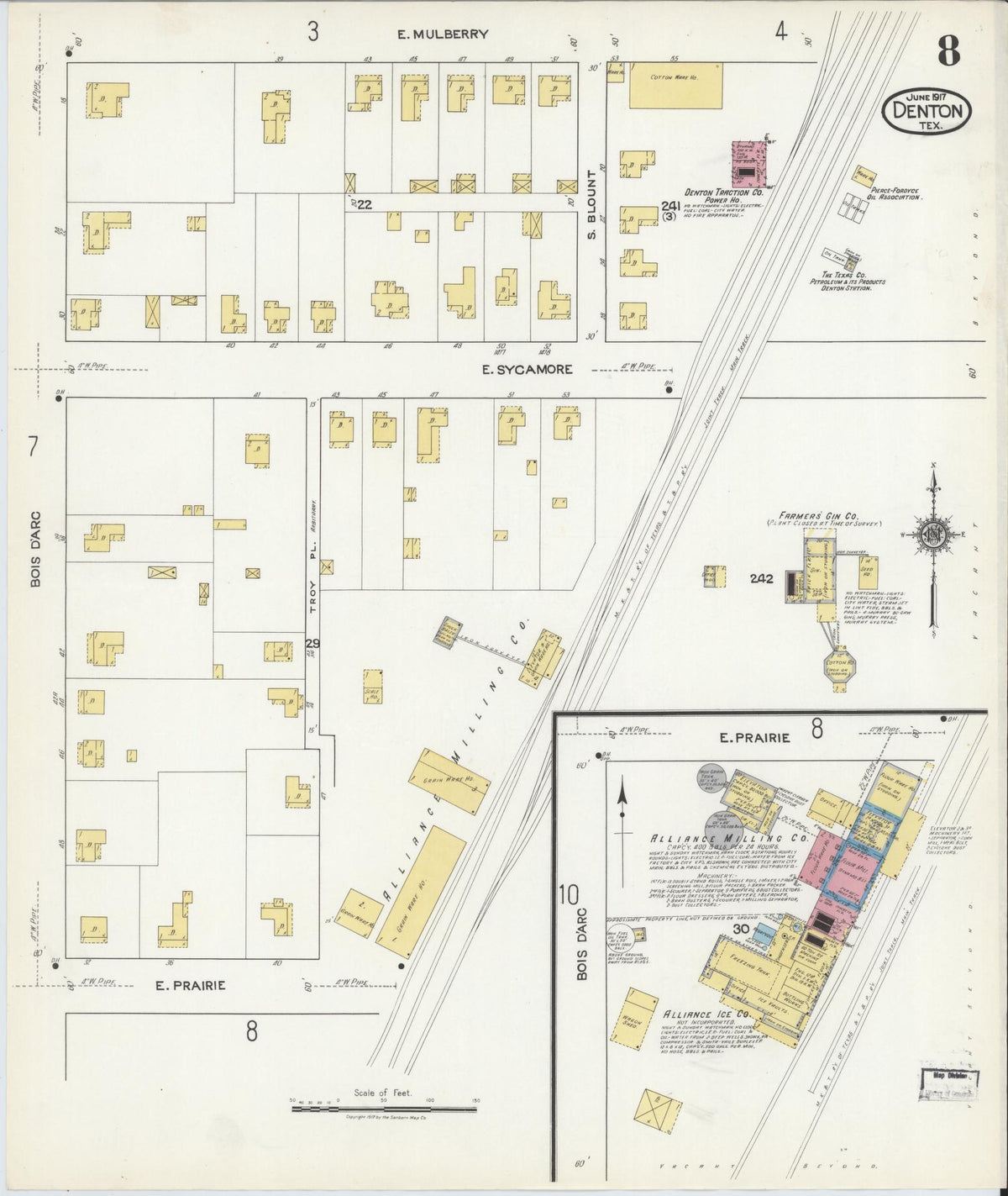Sanborn Fire Insurance Map from Denton, Denton County, Texas (1917), Sheet #0008 - Historic Sanborn Fire Insurance Map Print, vintage old map wall art, antique decor, genealogy gift, Texas Texas map