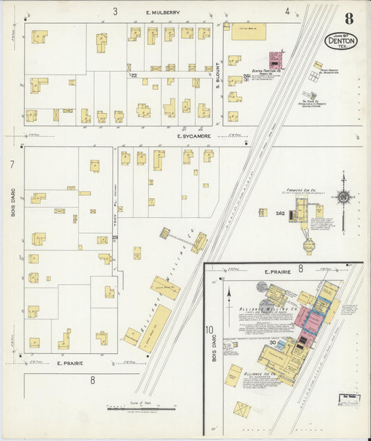Sanborn Fire Insurance Map from Denton, Denton County, Texas (1917), Sheet #0008 - Historic Sanborn Fire Insurance Map Print, vintage old map wall art, antique decor, genealogy gift, Texas Texas map
