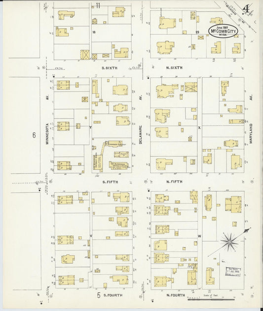 Sanborn Fire Insurance Map from McComb, Pike County, Mississippi (1907), Sheet #0004 - Historic Sanborn Fire Insurance Map Print, vintage old map wall art, antique decor, genealogy gift, Mississippi Mississippi map
