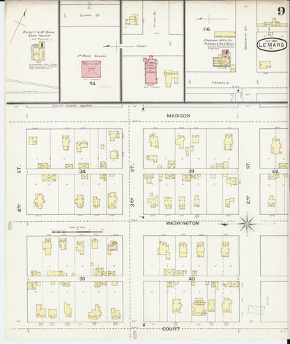 Sanborn Fire Insurance Map from Le Mars, Plymouth County, Iowa (1893), Sheet #0009 - Historic Sanborn Fire Insurance Map Print