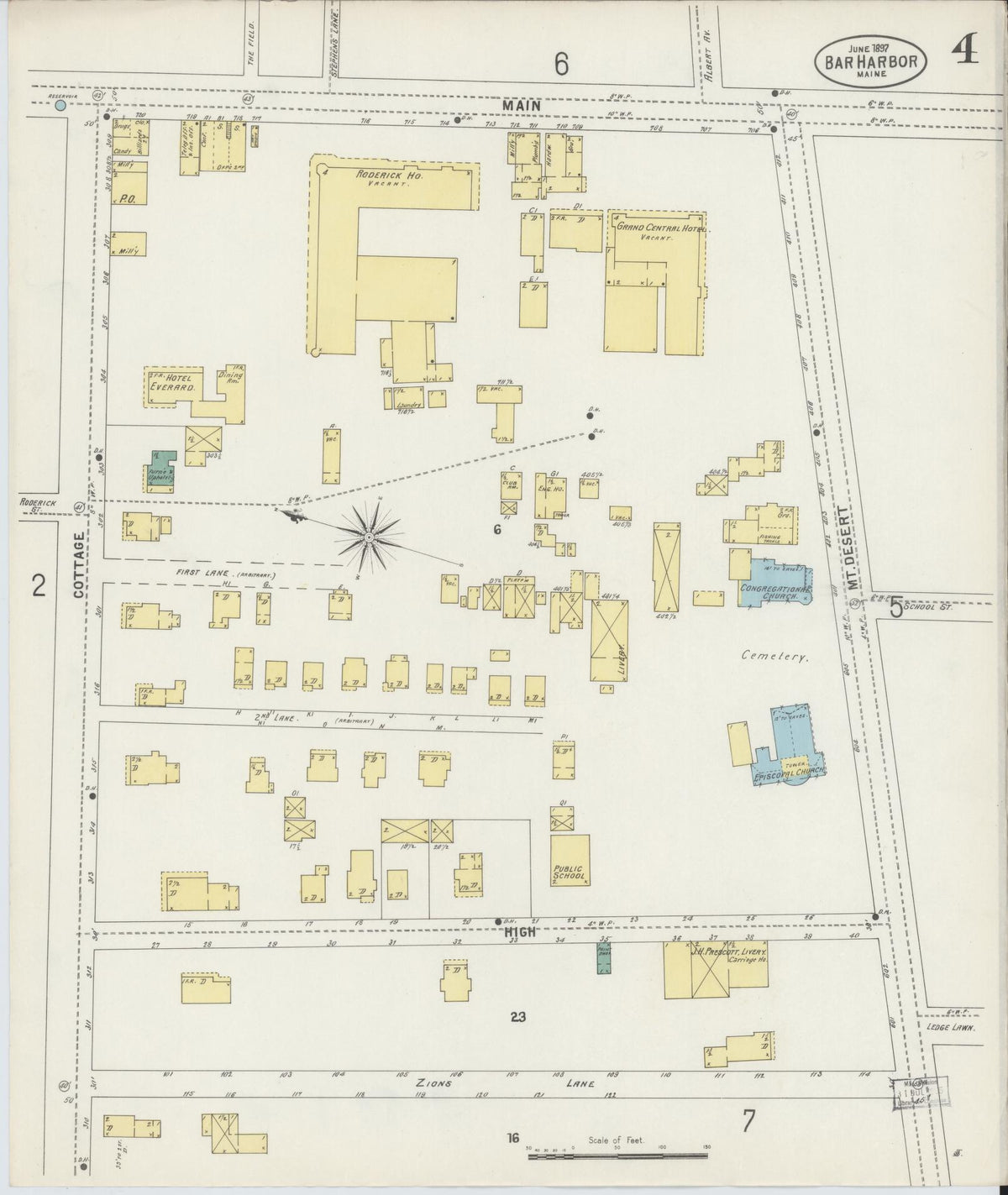 Sanborn Fire Insurance Map from Bar Harbor, Hancock County, Maine (1897), Sheet #0004 - Historic Sanborn Fire Insurance Map Print, vintage old map wall art, antique decor, genealogy gift, Maine Maine map