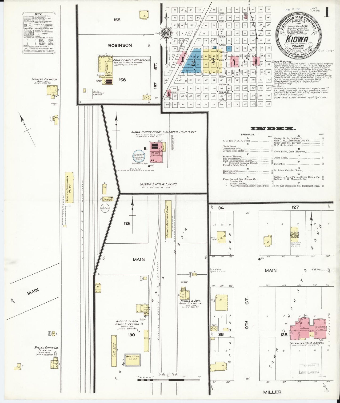 Sanborn Fire Insurance Map from Kiowa, Barber County, Kansas. (1911) – Historic Sanborn Fire Insurance Map Print