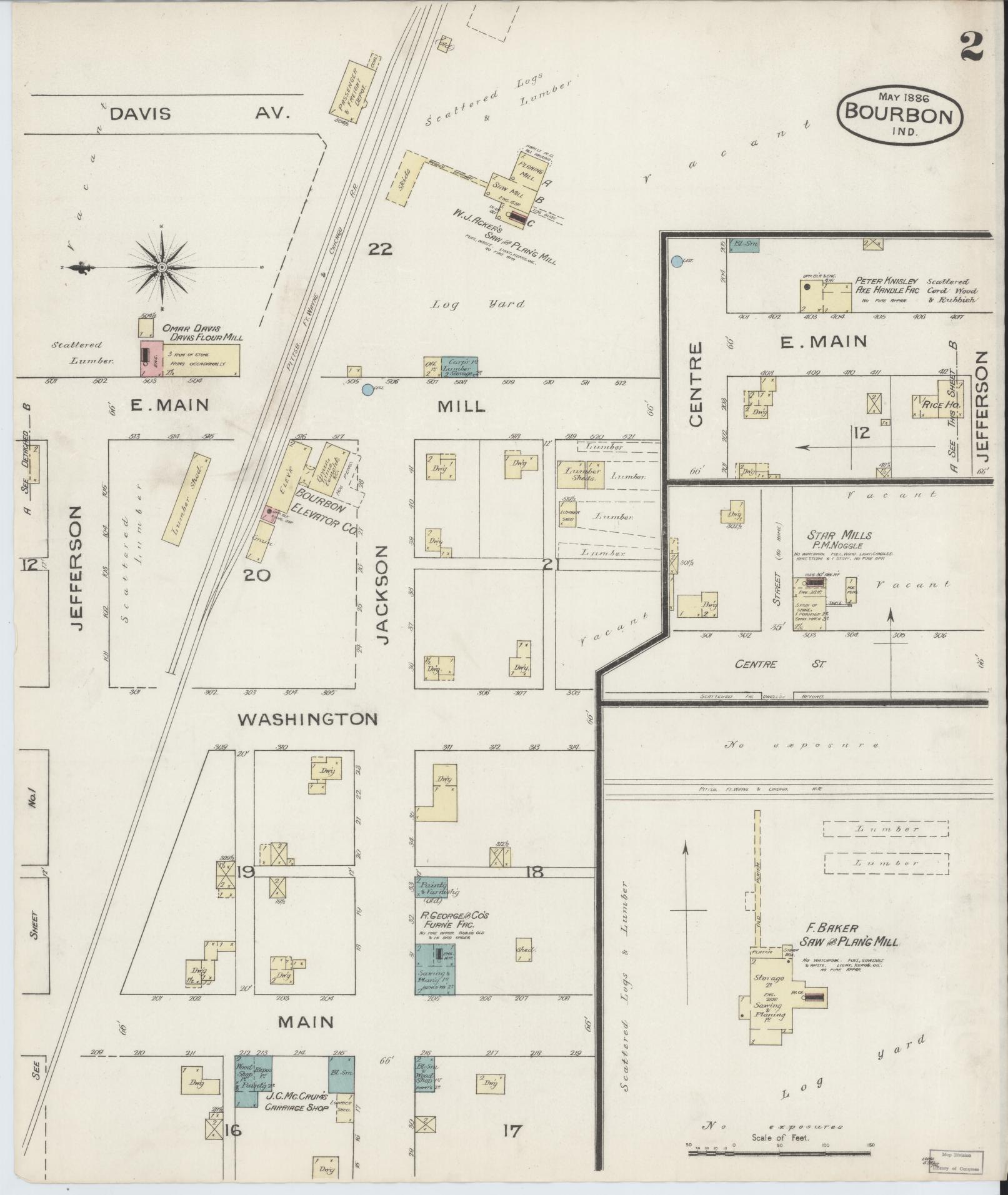 Sanborn Fire Insurance Map from Bourbon, Marshall County, Indiana (1886), Sheet #0002 - Complete Map Set gallery image, historic Sanborn map, vintage wall art, Indiana Indiana