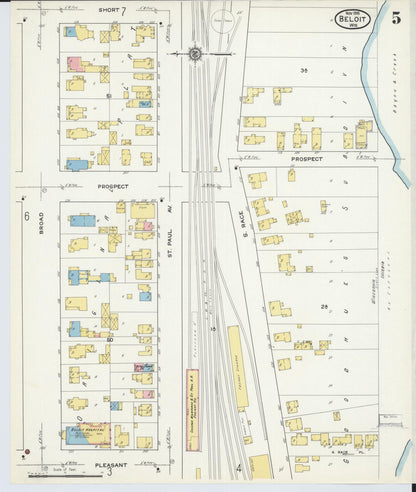 Sanborn Fire Insurance Map from Beloit, Rock County, Wisconsin (1915), Sheet #0005 - Historic Sanborn Fire Insurance Map Print, vintage old map wall art, antique decor, genealogy gift, Wisconsin Wisconsin map