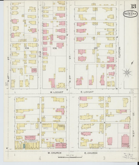 Sanborn Fire Insurance Map from Newark, Licking County, Ohio (1893), Sheet #0013 - Historic Sanborn Fire Insurance Map Print, vintage old map wall art, antique decor, genealogy gift, Ohio Ohio map