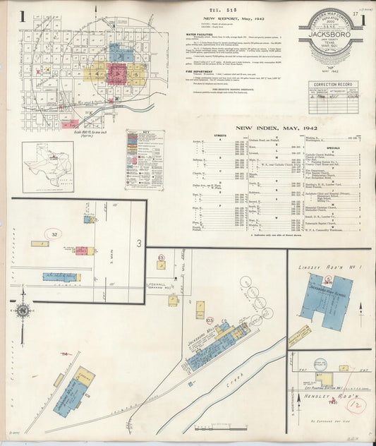 Sanborn Fire Insurance Map from Jacksboro, Jack County, Texas (1942), Sheet #0001 - Historic Sanborn Fire Insurance Map Print, vintage old map wall art, antique decor, genealogy gift, Texas Texas map