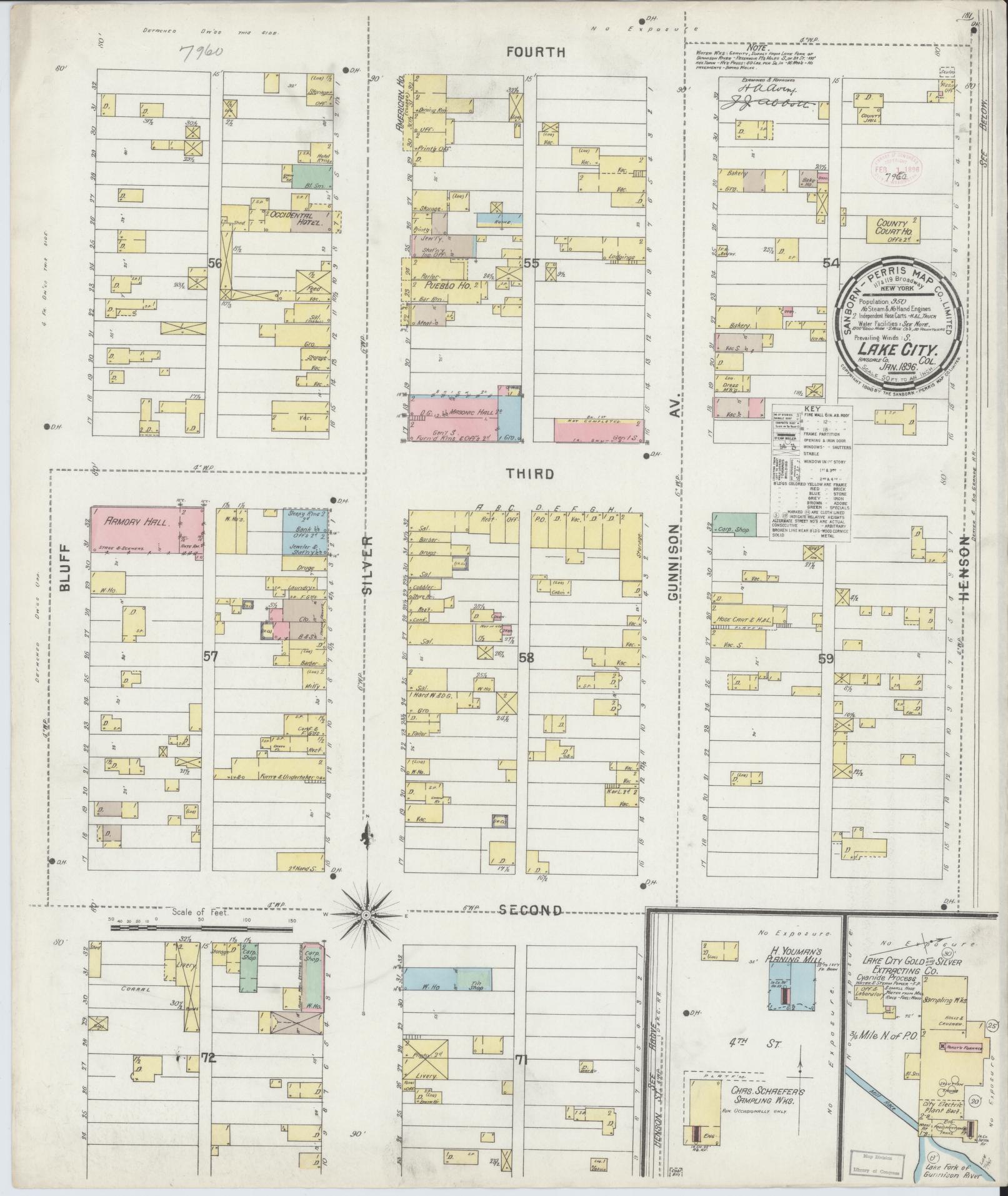 Sanborn Fire Insurance Map from Lake City, Hinsdale County, Colorado (1896), Sheet #0001 - Historic Sanborn Fire Insurance Map Print, vintage old map wall art, antique decor, genealogy gift, Colorado Colorado map