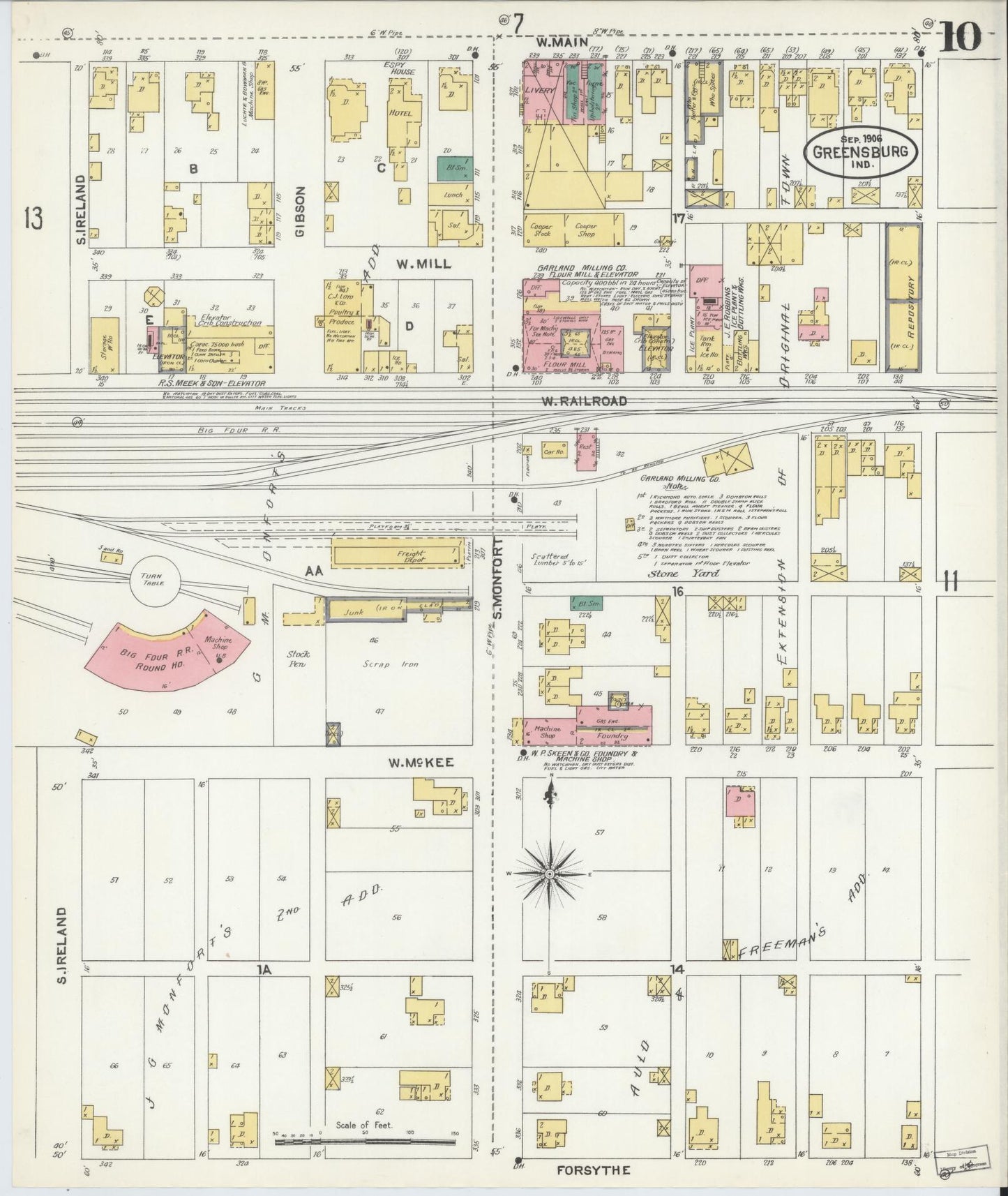 Sanborn Fire Insurance Map from Greensburg, Decatur County, Indiana (1906), Sheet #0010 - Historic Sanborn Fire Insurance Map Print, vintage old map wall art, antique decor, genealogy gift, Indiana Indiana map
