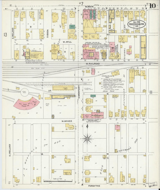 Sanborn Fire Insurance Map from Greensburg, Decatur County, Indiana (1906), Sheet #0010 - Historic Sanborn Fire Insurance Map Print, vintage old map wall art, antique decor, genealogy gift, Indiana Indiana map