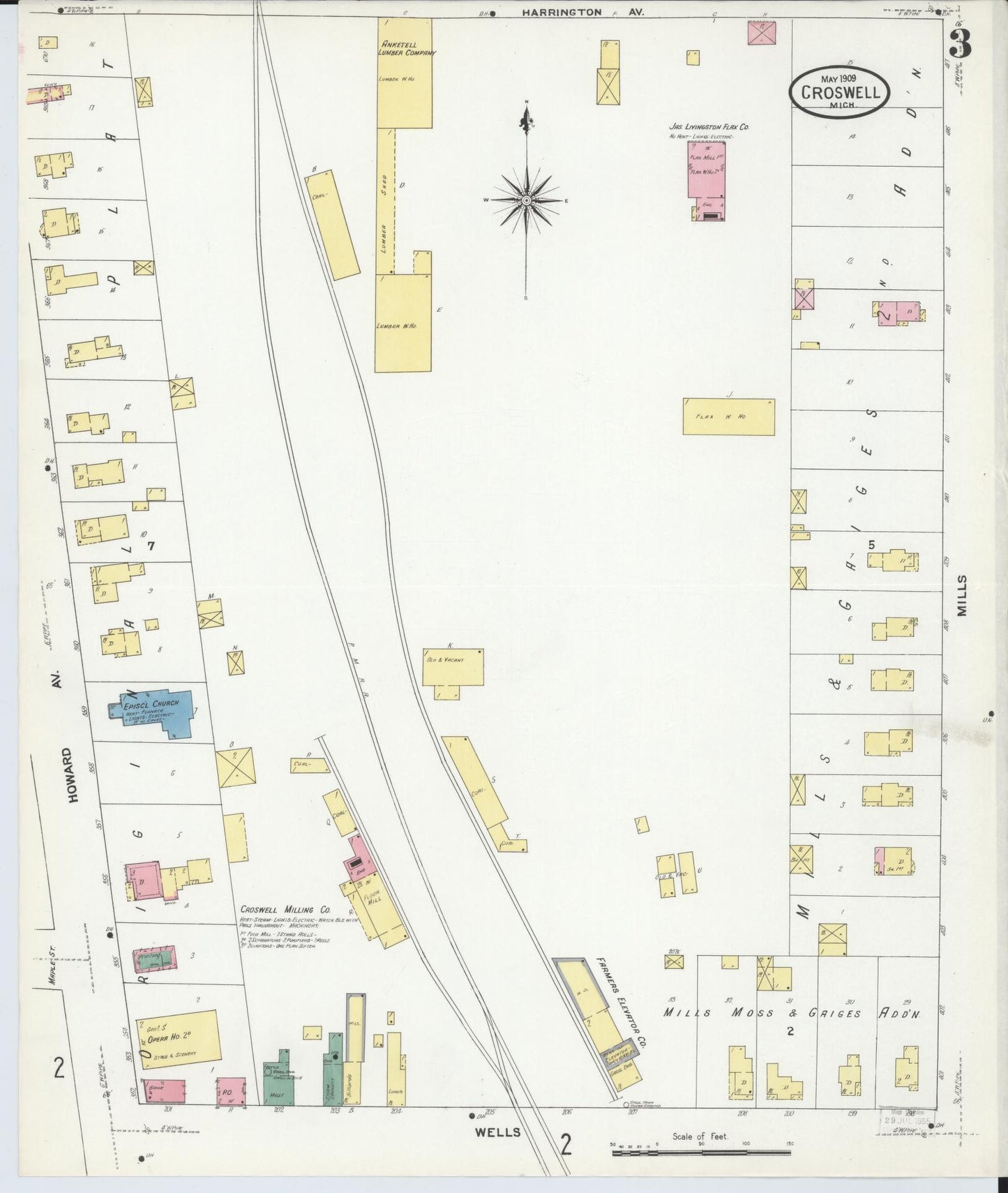 Sanborn Fire Insurance Map from Croswell, Sanilac County, Michigan (1909), Sheet #0003 - Complete Map Set gallery image, historic Sanborn map, vintage wall art, Michigan Michigan