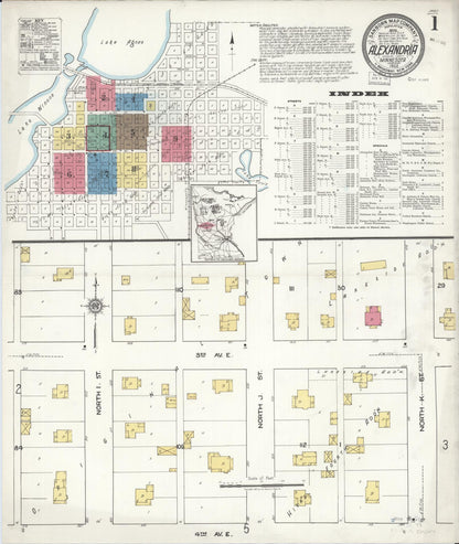Sanborn Fire Insurance Map from Alexandria, Douglas County, Minnesota (1922), Sheet #0001 - Historic Sanborn Fire Insurance Map Print, vintage old map wall art, antique decor, genealogy gift, Minnesota Minnesota map