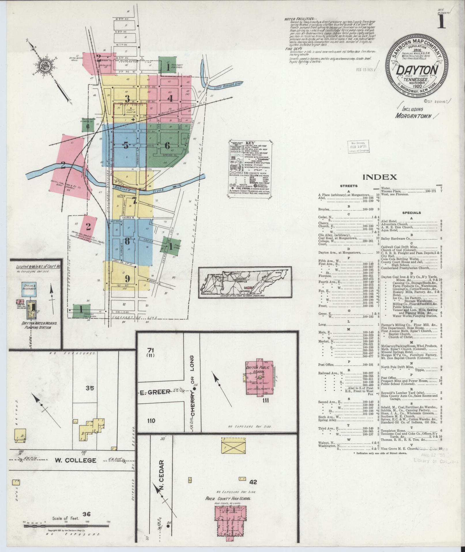 Sanborn Fire Insurance Map from Dayton, Rhea County, Tennessee. (1920) – Historic Sanborn Fire Insurance Map Print