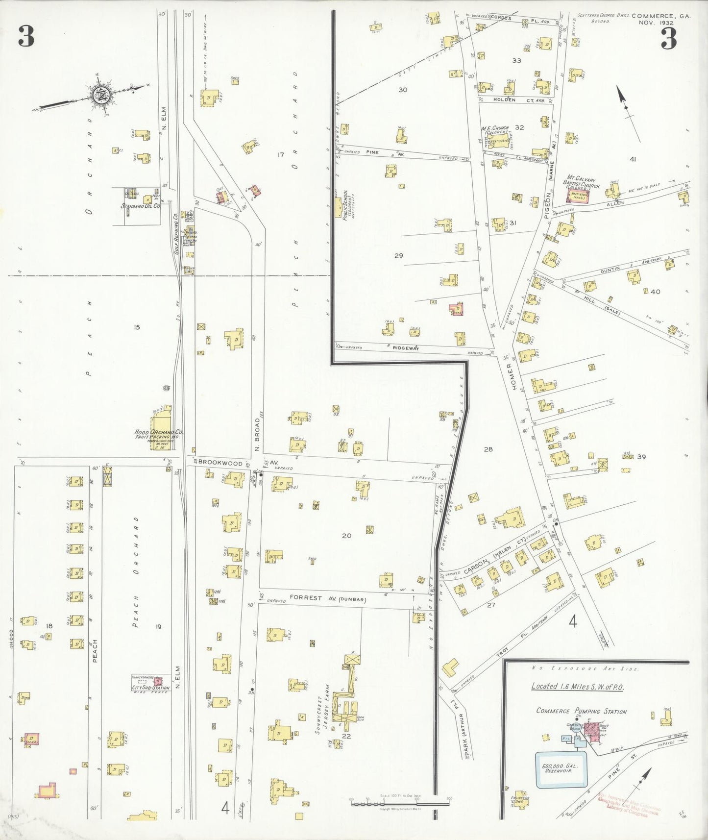 Sanborn Fire Insurance Map from Commerce, Jackson County, Georgia (1932), Sheet #0003 - Complete Map Set gallery image, historic Sanborn map, vintage wall art, Georgia Georgia