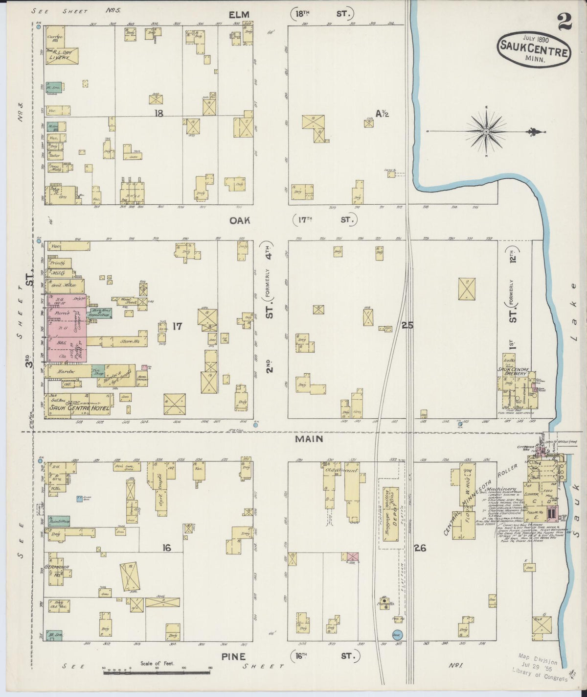 Sanborn Fire Insurance Map from Sauk Centre, Stearns County, Minnesota (1890), Sheet #0002 - Historic Sanborn Fire Insurance Map Print, vintage old map wall art, antique decor, genealogy gift, Minnesota Minnesota map