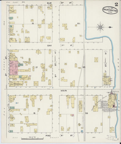 Sanborn Fire Insurance Map from Sauk Centre, Stearns County, Minnesota (1890), Sheet #0002 - Historic Sanborn Fire Insurance Map Print, vintage old map wall art, antique decor, genealogy gift, Minnesota Minnesota map