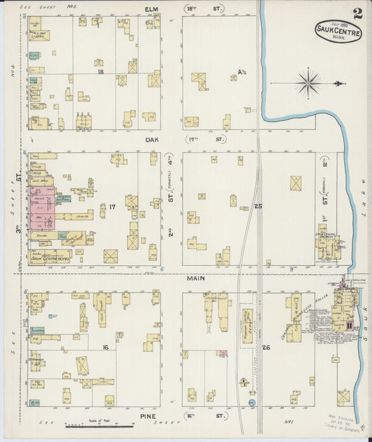 Sanborn Fire Insurance Map from Sauk Centre, Stearns County, Minnesota (1890), Sheet #0002 - Historic Sanborn Fire Insurance Map Print, vintage old map wall art, antique decor, genealogy gift, Minnesota Minnesota map