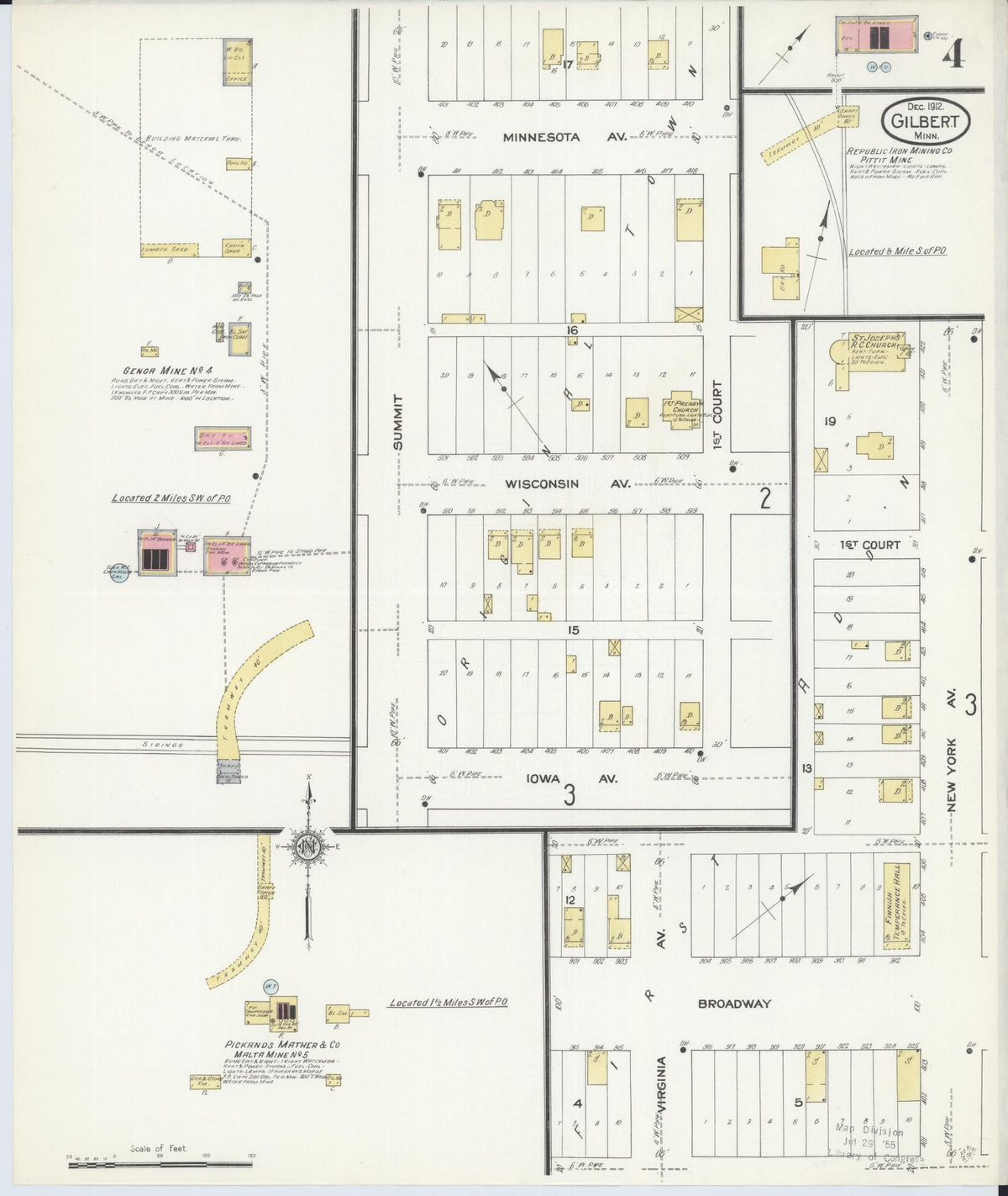 Sanborn Fire Insurance Map from Gilbert, Saint Louis County, Minnesota (1912), Sheet #0004 - Historic Sanborn Fire Insurance Map Print, vintage old map wall art, antique decor, genealogy gift, Minnesota Minnesota map