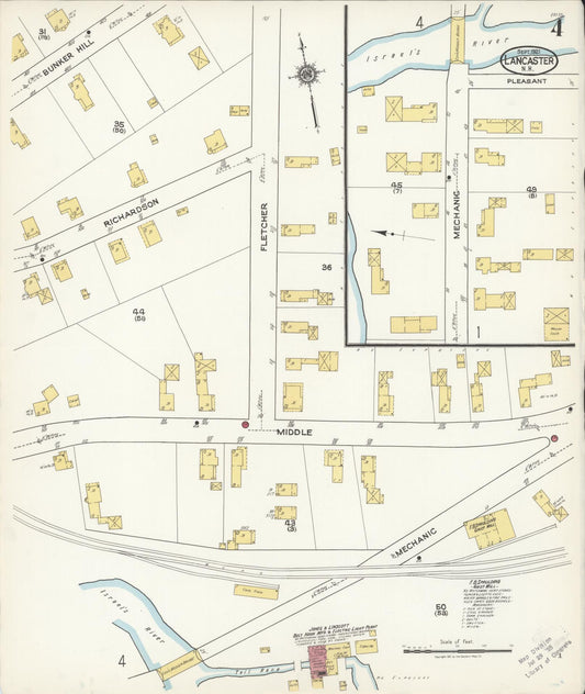 Sanborn Fire Insurance Map from Lancaster, Coos County, New Hampshire (1921), Sheet #0004 - Historic Sanborn Fire Insurance Map Print, vintage old map wall art, antique decor, genealogy gift, New Hampshire New Hampshire map