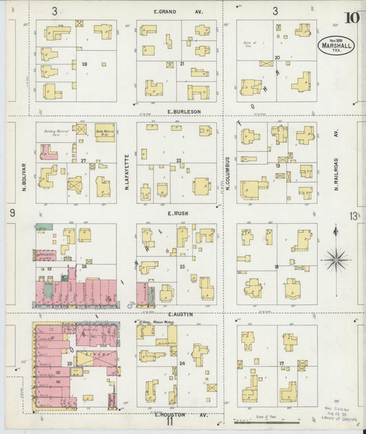 Sanborn Fire Insurance Map from Marshall, Harrison County, Texas (1899), Sheet #0010 - Historic Sanborn Fire Insurance Map Print, vintage old map wall art, antique decor, genealogy gift, Texas Texas map