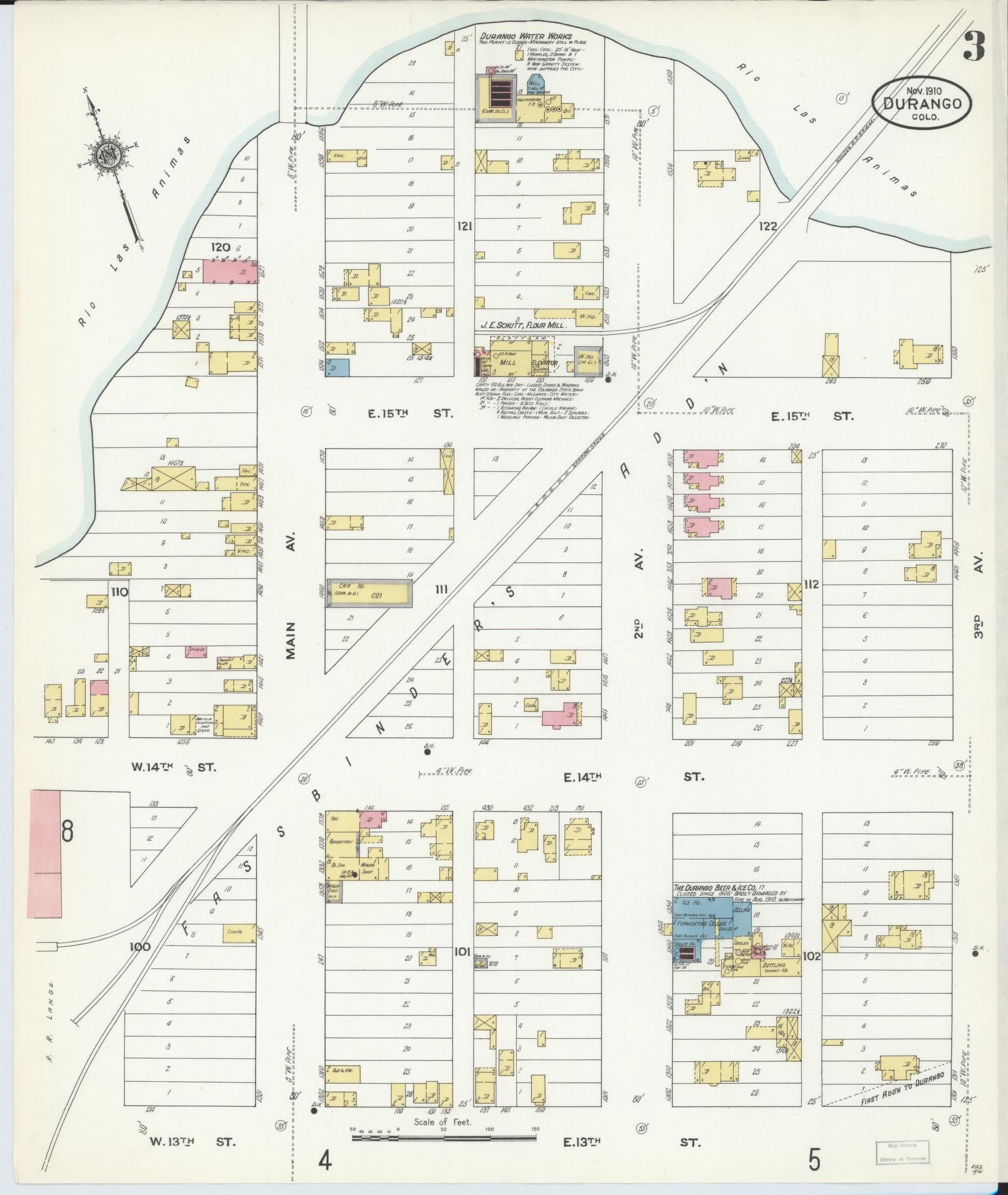Sanborn Fire Insurance Map from Durango, La Plata County, Colorado (1910), Sheet #0003 - Complete Map Set gallery image, historic Sanborn map, vintage wall art, Colorado Colorado