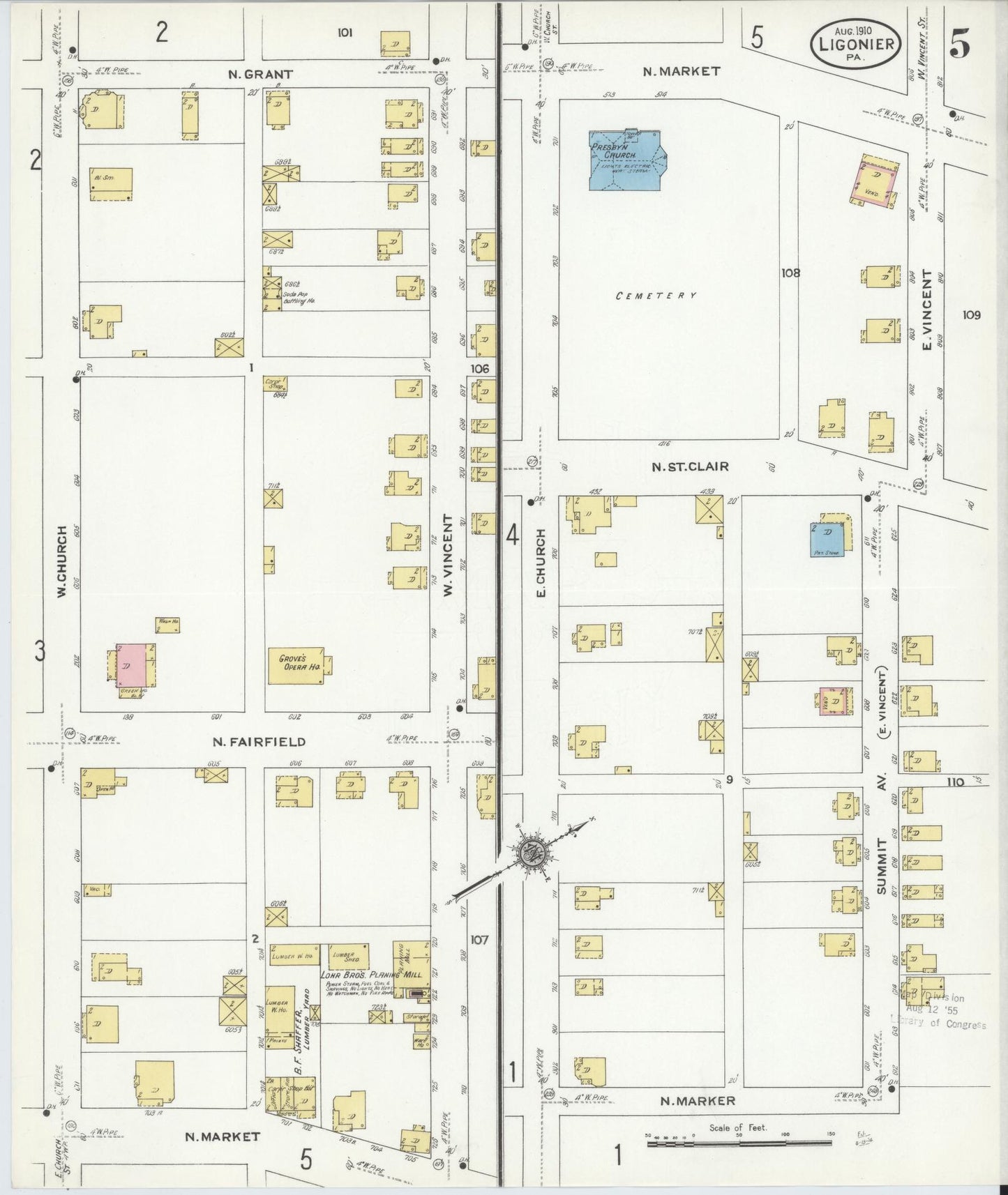 Sanborn Fire Insurance Map from Ligonier, Westmoreland County, Pennsylvania (1910), Sheet #0005 - Complete Map Set gallery image, historic Sanborn map, vintage wall art, Pennsylvania Pennsylvania