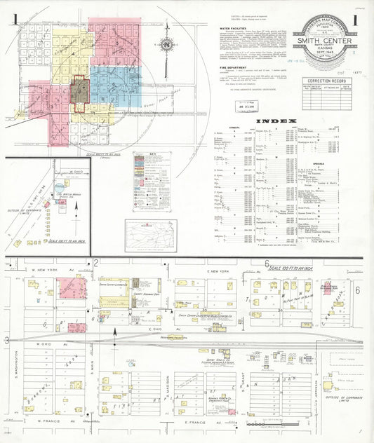 Sanborn Fire Insurance Map from Smith Center, Smith County, Kansas (1943), Sheet #0001 - Historic Sanborn Fire Insurance Map Print, vintage old map wall art, antique decor, genealogy gift, Kansas Kansas map
