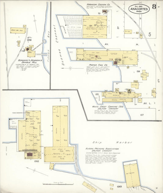 Sanborn Fire Insurance Map from Anacortes, Skagit County, Washington (1905), Sheet #0008 - Historic Sanborn Fire Insurance Map Print, vintage old map wall art, antique decor, genealogy gift, Washington Washington map