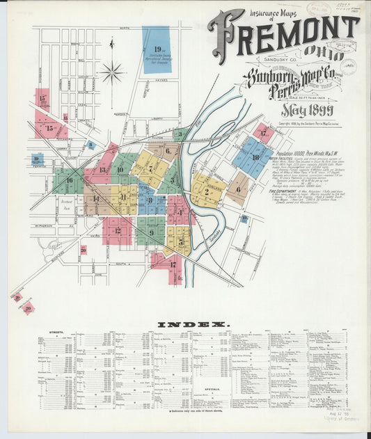 Sanborn Fire Insurance Map from Fremont, Sandusky County, Ohio (1899), Sheet #0001 - Historic Sanborn Fire Insurance Map Print, vintage old map wall art, antique decor, genealogy gift, Ohio Ohio map