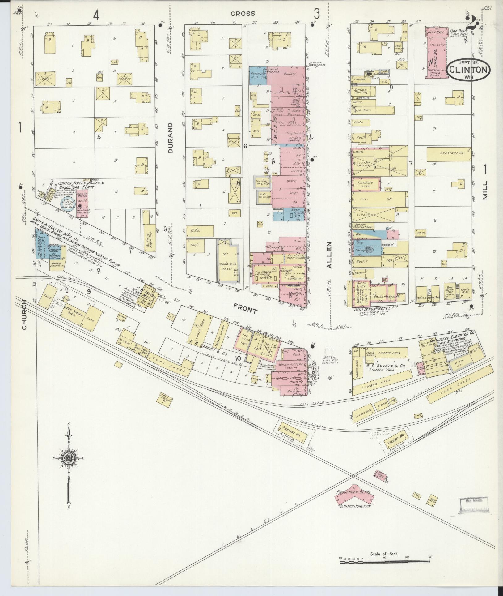 Sanborn Fire Insurance Map from Clinton, Rock County, Wisconsin (1914), Sheet #0002 - Historic Sanborn Fire Insurance Map Print, vintage old map wall art, antique decor, genealogy gift, Wisconsin Wisconsin map