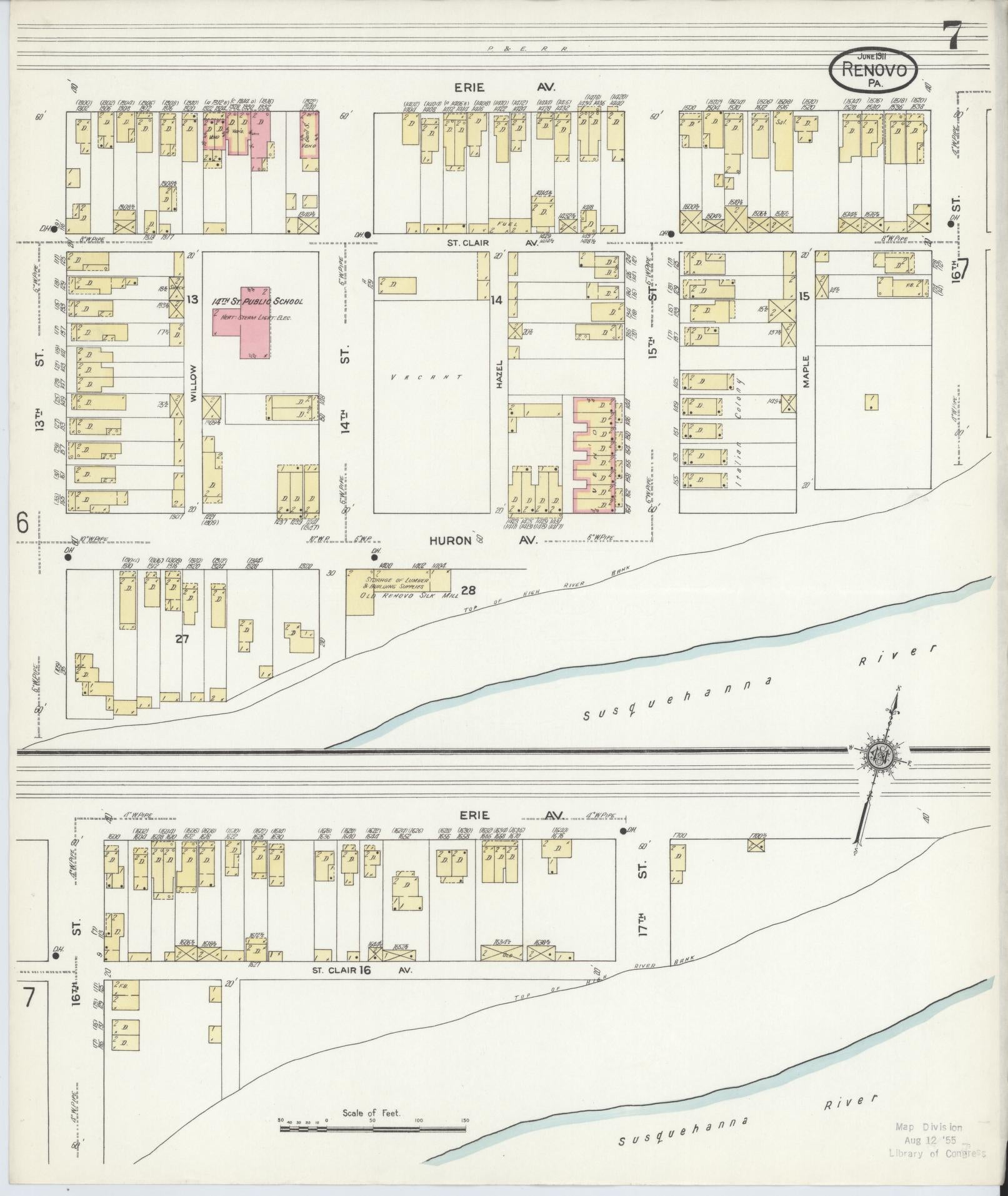 Sanborn Fire Insurance Map from Renovo, Clinton County, Pennsylvania (1911), Sheet #0007 - Complete Map Set gallery image, historic Sanborn map, vintage wall art, Pennsylvania Pennsylvania