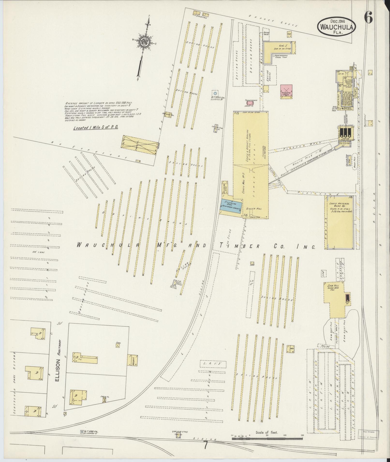 Sanborn Fire Insurance Map from Wauchula, Hardee County, Florida (1914), Sheet #0006 - Complete Map Set gallery image, historic Sanborn map, vintage wall art, Florida Florida