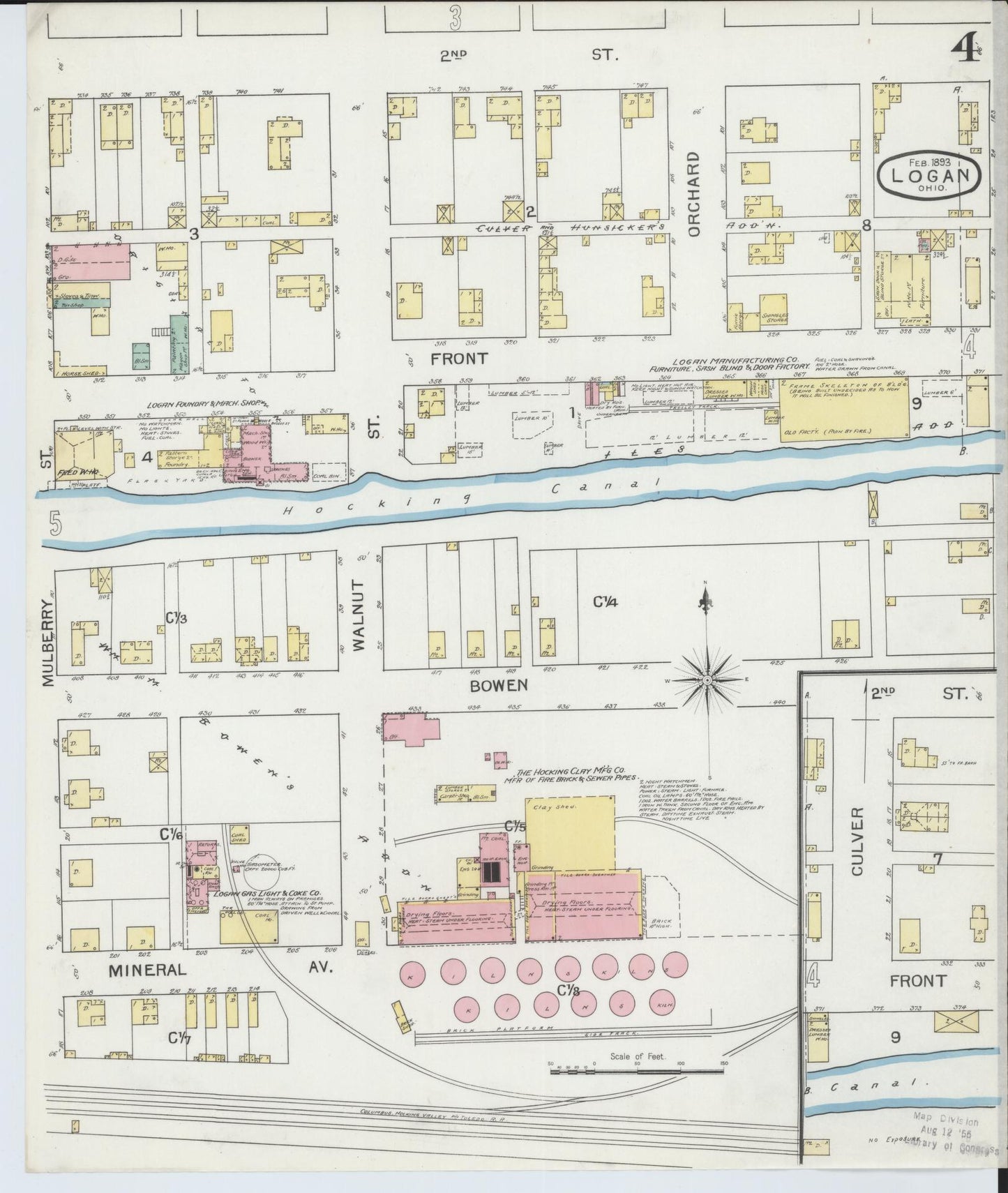 Sanborn Fire Insurance Map from Logan, Hocking County, Ohio (1893), Sheet #0004 - Historic Sanborn Fire Insurance Map Print, vintage old map wall art, antique decor, genealogy gift, Ohio Ohio map