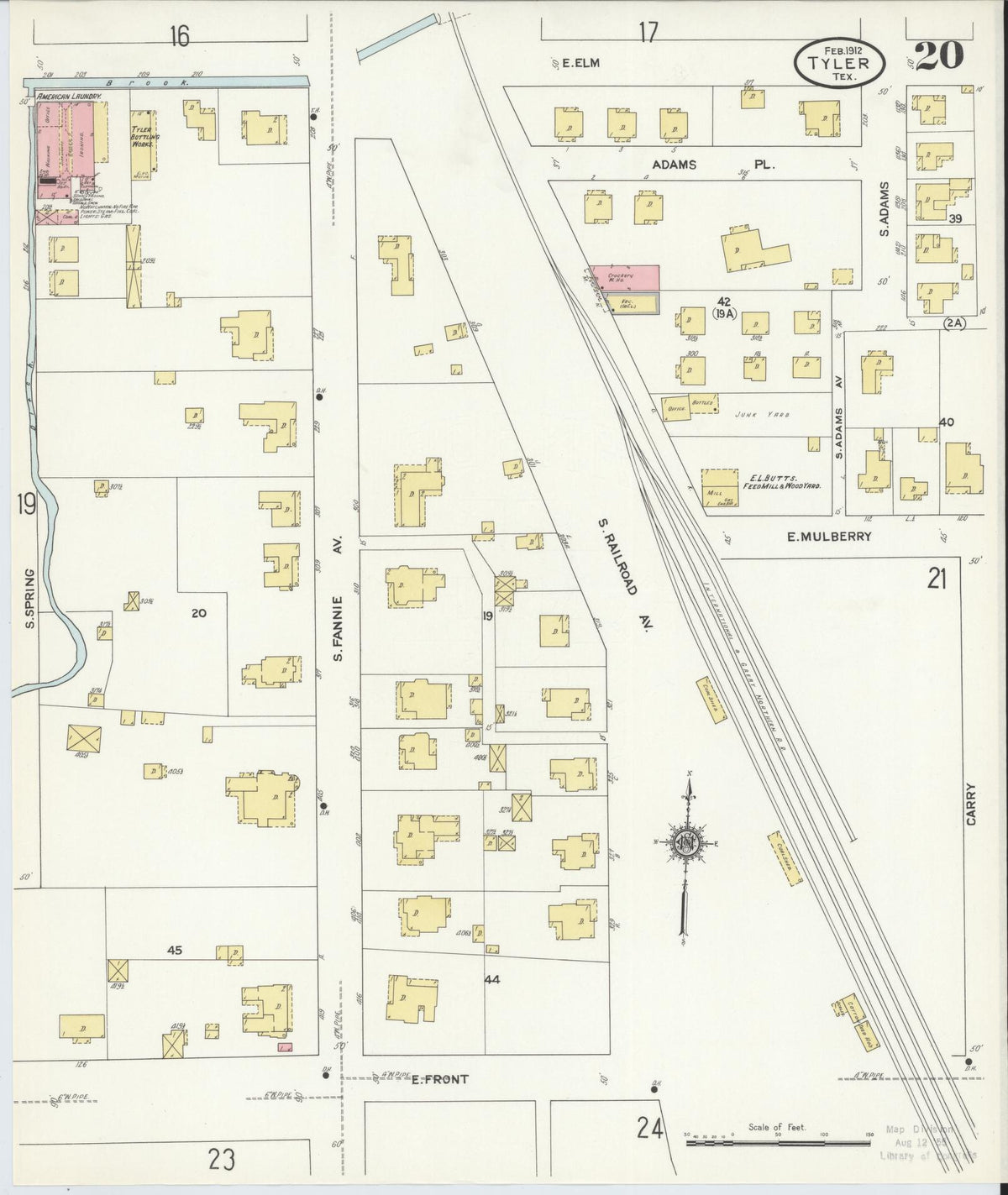 Sanborn Fire Insurance Map from Tyler, Smith County, Texas (1912), Sheet #0020 - Complete Map Set gallery image, historic Sanborn map, vintage wall art, Texas Texas