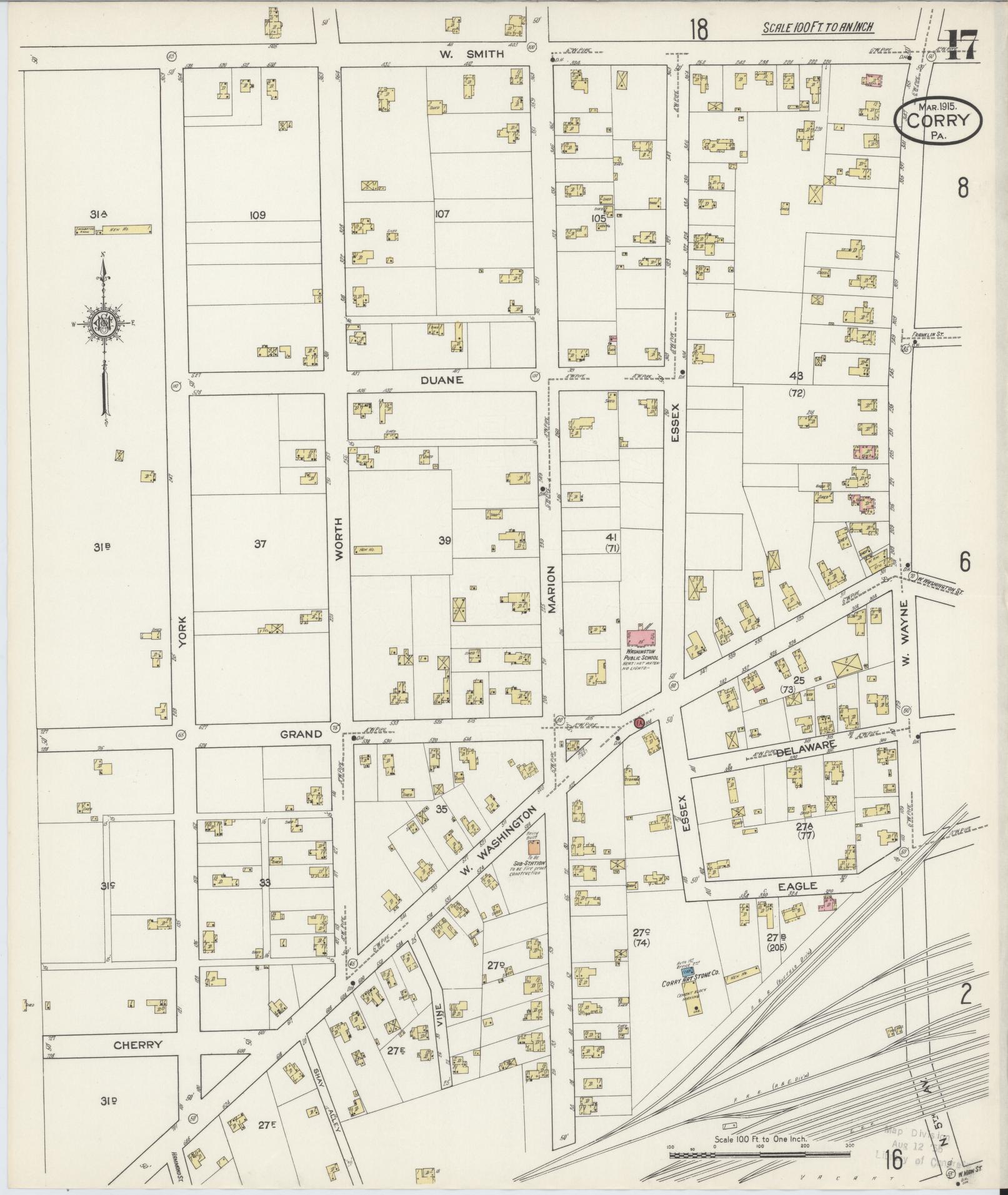Sanborn Fire Insurance Map from Corry, Erie County, Pennsylvania (1915), Sheet #0017 - Historic Sanborn Fire Insurance Map Print, vintage old map wall art, antique decor, genealogy gift, Pennsylvania Pennsylvania map