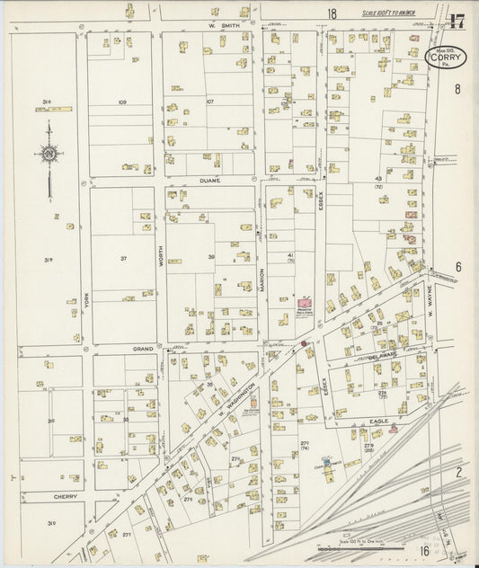 Sanborn Fire Insurance Map from Corry, Erie County, Pennsylvania (1915), Sheet #0017 - Historic Sanborn Fire Insurance Map Print, vintage old map wall art, antique decor, genealogy gift, Pennsylvania Pennsylvania map