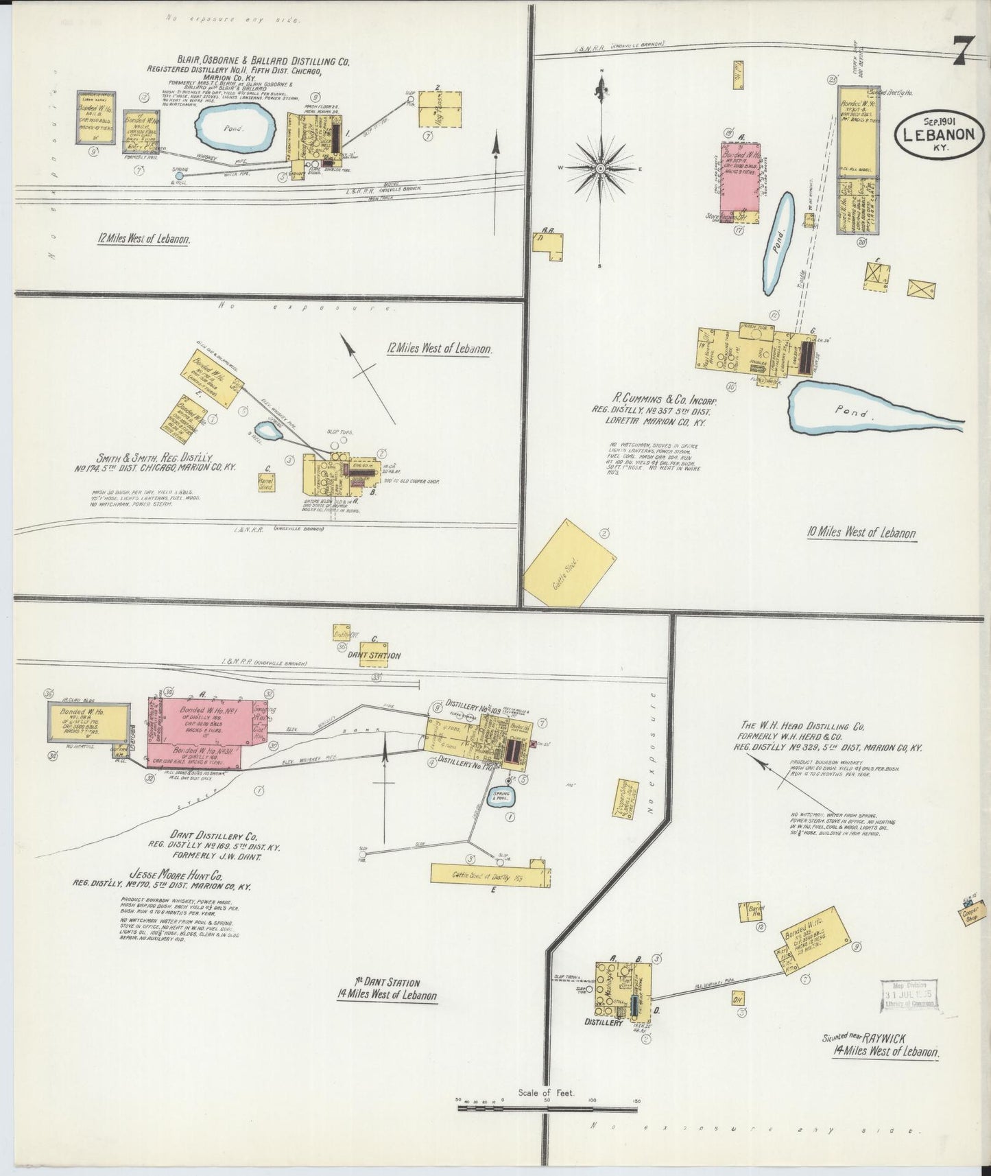 Sanborn Fire Insurance Map from Lebanon, Marion County, Kentucky (1901), Sheet #0007 - Complete Map Set gallery image, historic Sanborn map, vintage wall art, Kentucky Kentucky