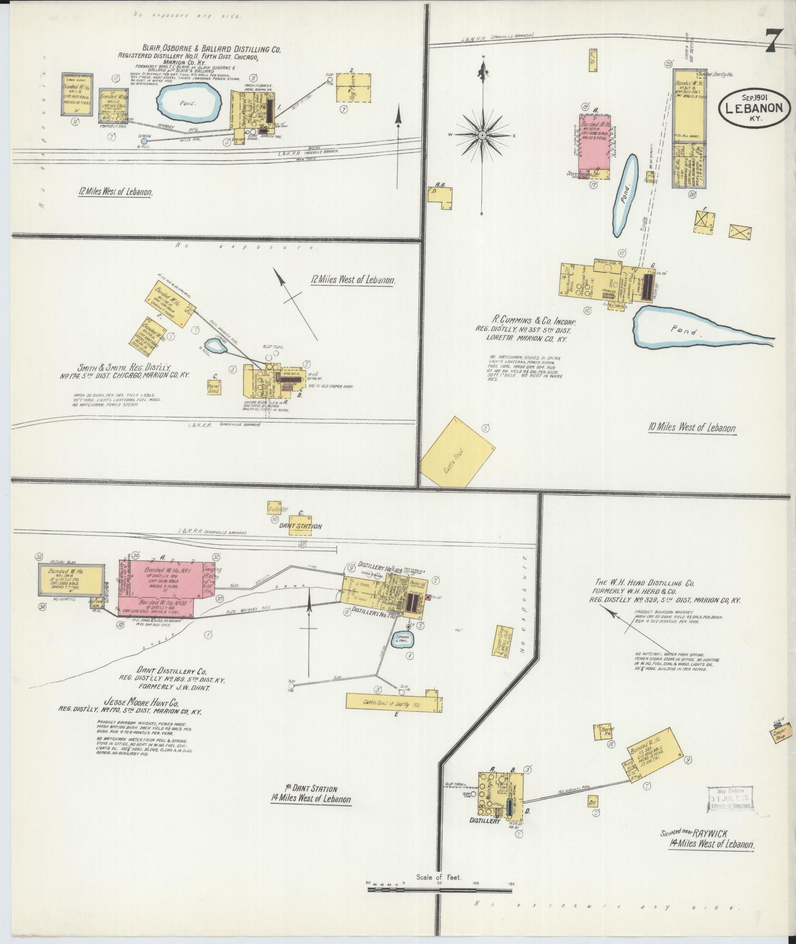 Sanborn Fire Insurance Map from Lebanon, Marion County, Kentucky (1901), Sheet #0007 - Complete Map Set gallery image, historic Sanborn map, vintage wall art, Kentucky Kentucky