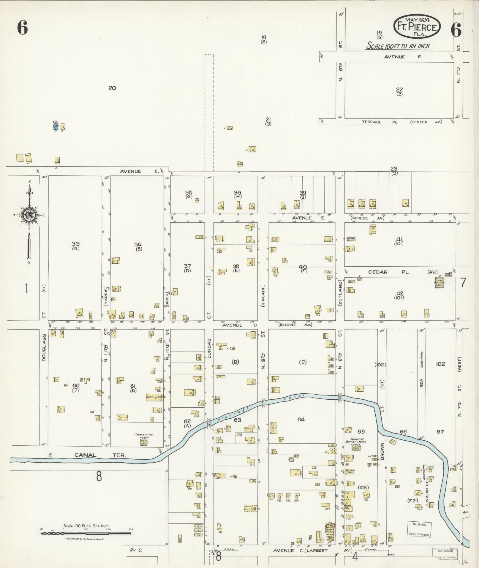 Sanborn Fire Insurance Map from Fort Pierce, St Lucie County, Florida (1924), Sheet #0006 - Historic Sanborn Fire Insurance Map Print, vintage old map wall art, antique decor, genealogy gift, Florida Florida map