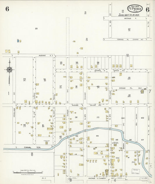 Sanborn Fire Insurance Map from Fort Pierce, St Lucie County, Florida (1924), Sheet #0006 - Historic Sanborn Fire Insurance Map Print, vintage old map wall art, antique decor, genealogy gift, Florida Florida map