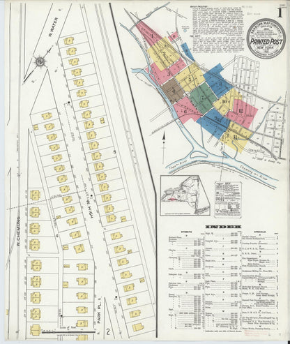 Sanborn Fire Insurance Map from Painted Post, Steuben County, New York (1921), Sheet #0001 - Complete Map Set gallery image, historic Sanborn map, vintage wall art, New York New York