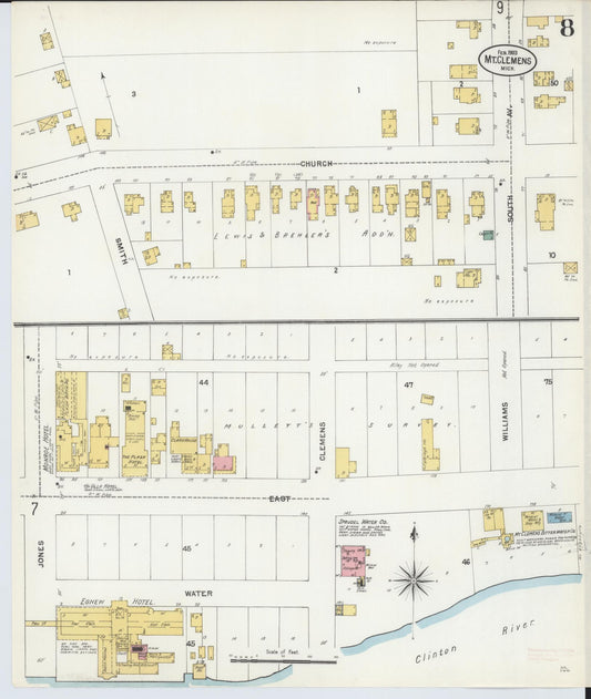 Sanborn Fire Insurance Map from Mount Clemens, Macomb County, Michigan (1903), Sheet #0008 - Historic Sanborn Fire Insurance Map Print, vintage old map wall art, antique decor, genealogy gift, Michigan Michigan map