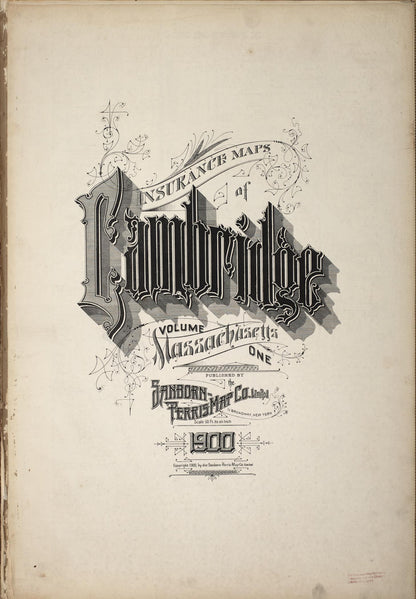 Sanborn Fire Insurance Map from Cambridge, Middlesex County, Massachusetts (1900), Sheet #0001 - Historic Sanborn Fire Insurance Map Print, vintage old map wall art, antique decor, genealogy gift, Massachusetts Massachusetts map
