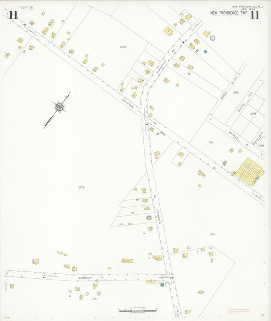 Sanborn Fire Insurance Map from New Providence, Union County, New Jersey (1938), Sheet #0011 - Historic Sanborn Fire Insurance Map Print, vintage old map wall art, antique decor, genealogy gift, New Jersey New Jersey map