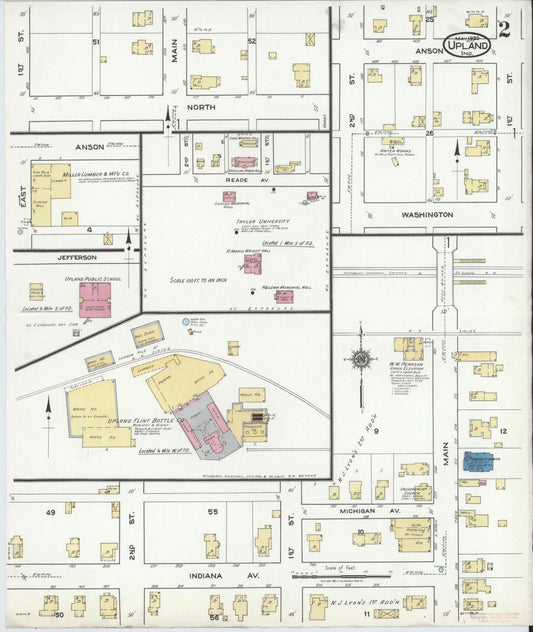 Sanborn Fire Insurance Map from Upland, Grant County, Indiana (1920), Sheet #0002 - Historic Sanborn Fire Insurance Map Print, vintage old map wall art, antique decor, genealogy gift, Indiana Indiana map