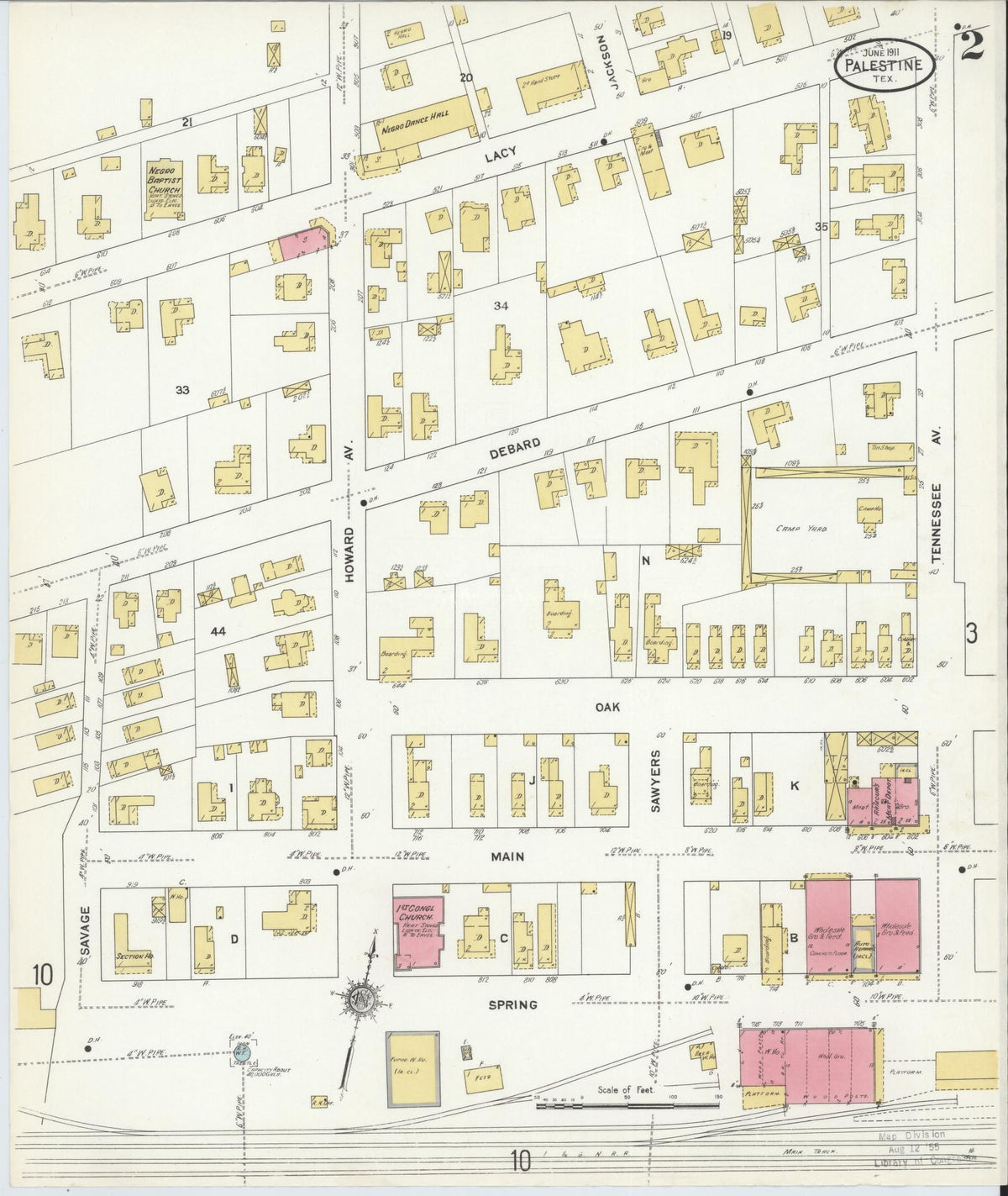 Sanborn Fire Insurance Map from Palestine, Anderson County, Texas (1911), Sheet #0002 - Complete Map Set gallery image, historic Sanborn map, vintage wall art, Texas Texas