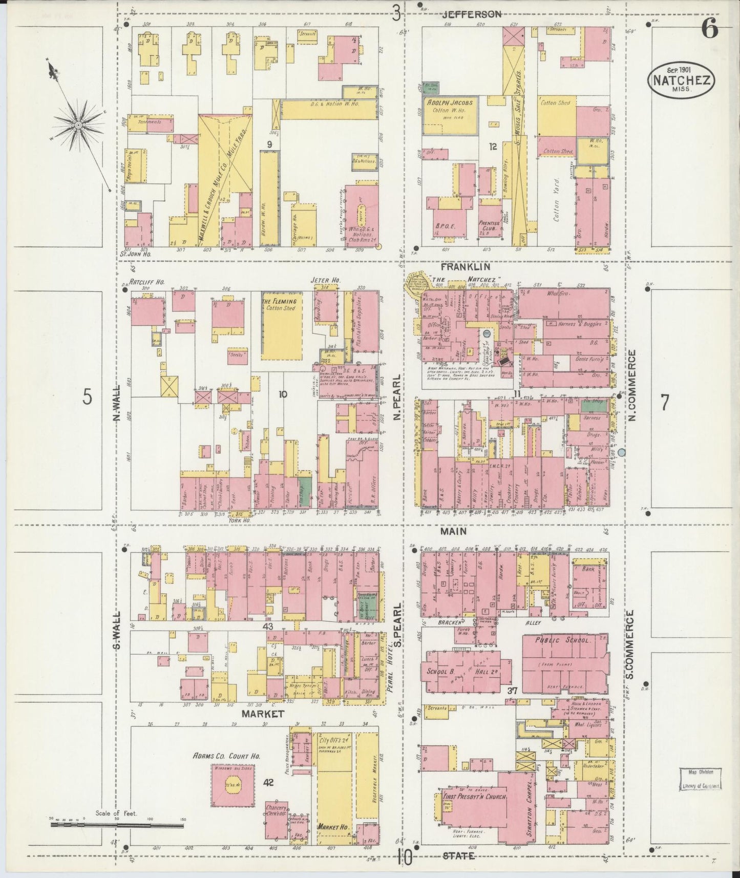 Sanborn Fire Insurance Map from Natchez, Adams County, Mississippi (1901), Sheet #0006 - Complete Map Set gallery image, historic Sanborn map, vintage wall art, Mississippi Mississippi